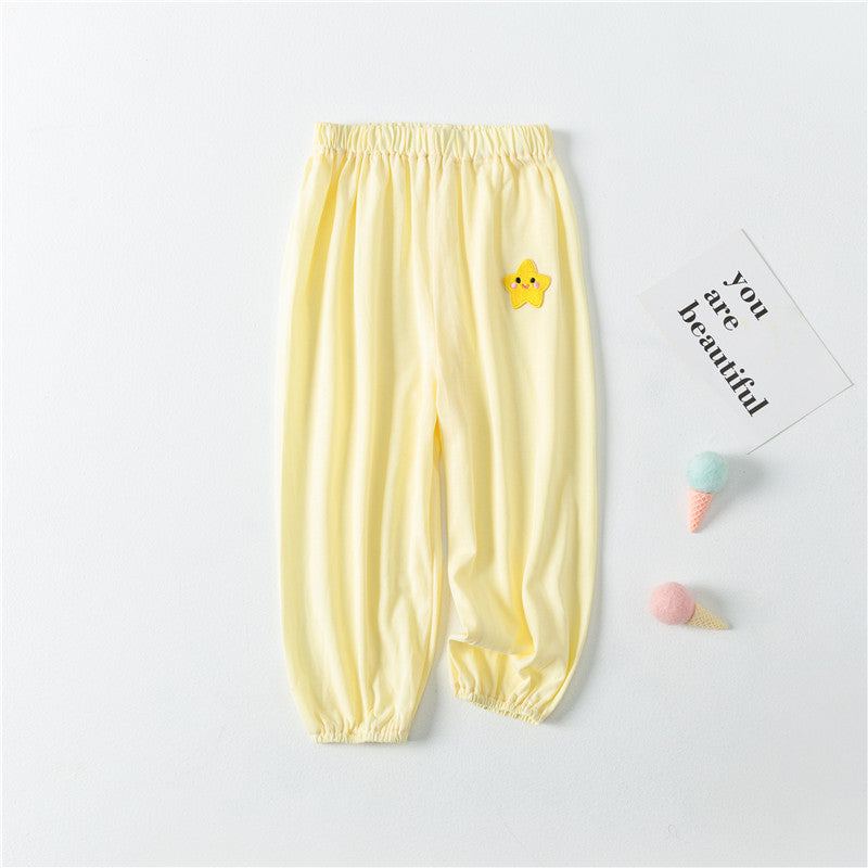 Baby Pattern Embroidery Solid Color Wide-Leg Long Pants With Pockets