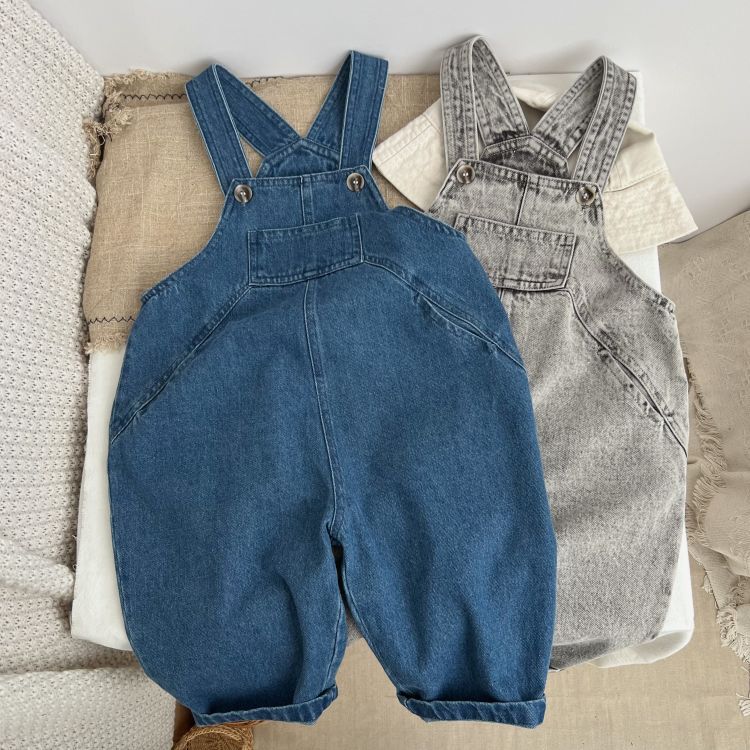 Baby Unisex Washed Denim Fabric Loose Overall