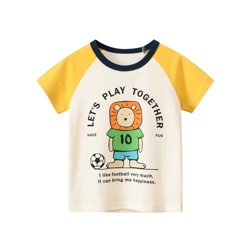 Baby Boy Cartoon Print Pattern Colorblock Design Short Sleeve Tops