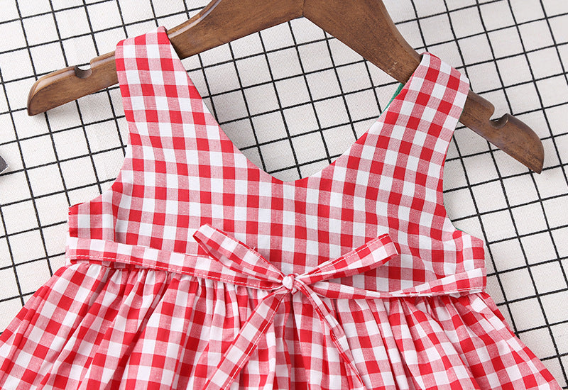 Baby Girl Plaid Pattern Bow Tie Decoration Sleeveless Dress