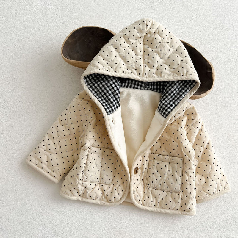 Baby Dot Pattern Corduroy Fabric Quilted Warm Coat With Hat