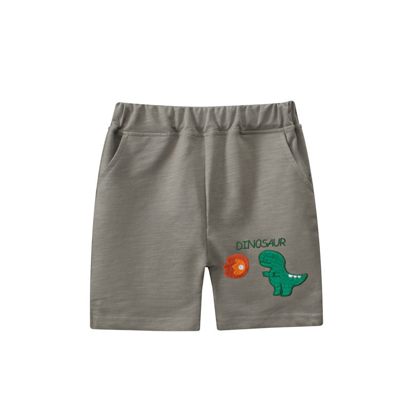 Dinosaur Pattern Solid Color Summer Shorts