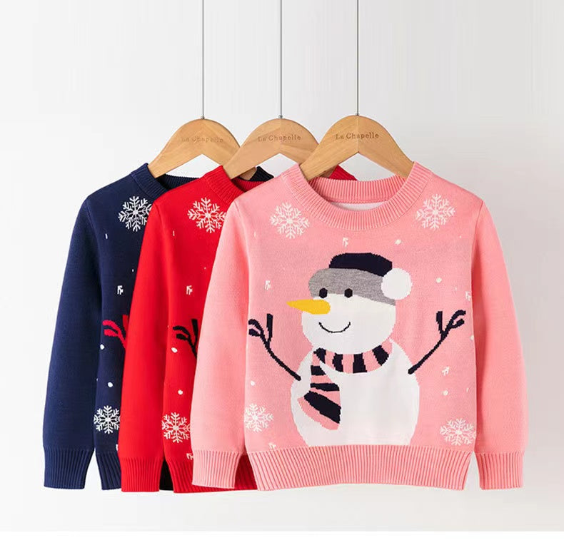 Kids Unisex Snowman Pattern Knitwear