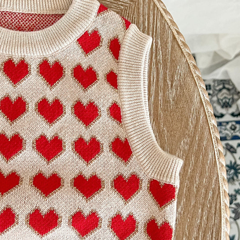 Baby Girl Heart Pattern Round Neck Sleeveless Knit Vest