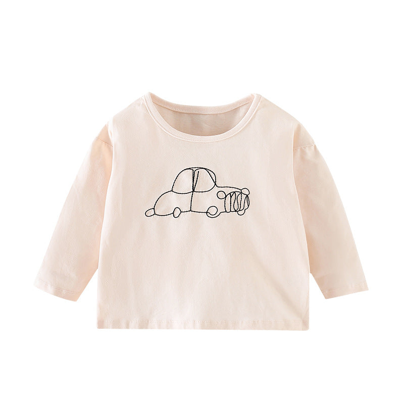 Baby Girl Car Emboidered Graphic Long Sleeve Loose Shirt