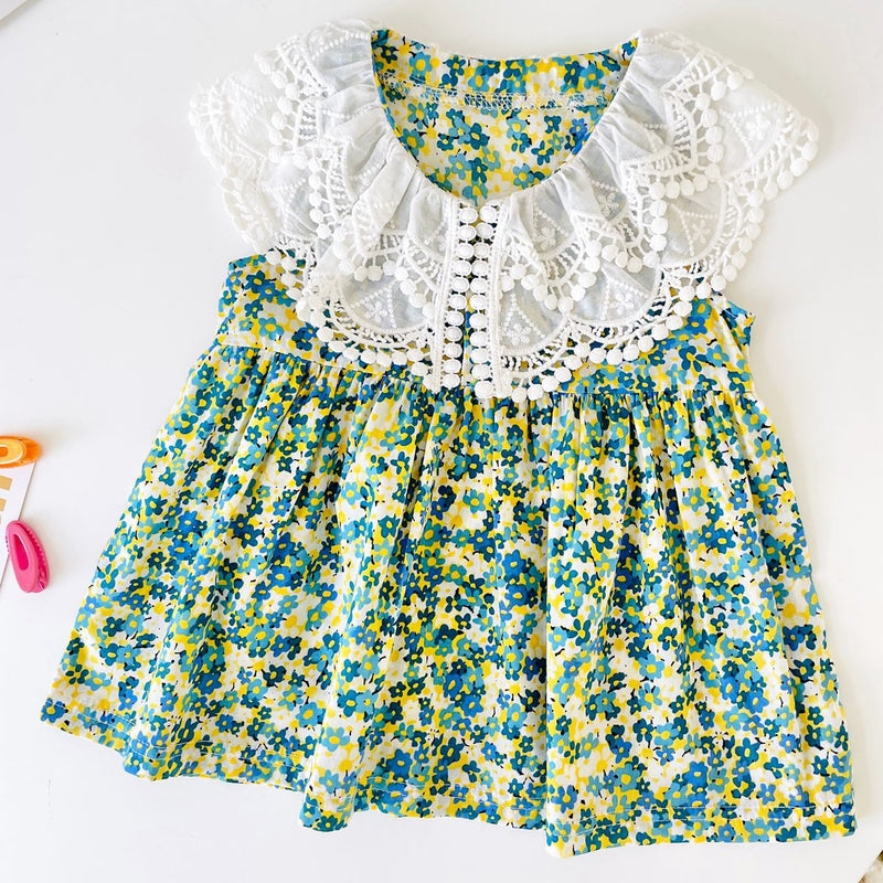 Baby Girl Floral Print Lace Patchwork Design O-Neck Dress