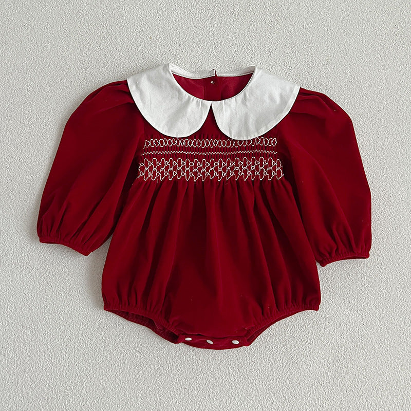 Doll Neck Red Long Sleeve Fashion Onesies & Dress