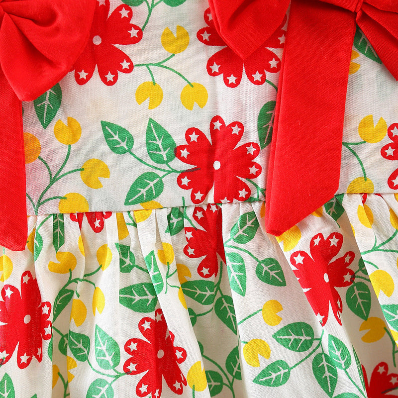 Baby Girl Flower Pattern Bow Patched Design Beautiful Dress