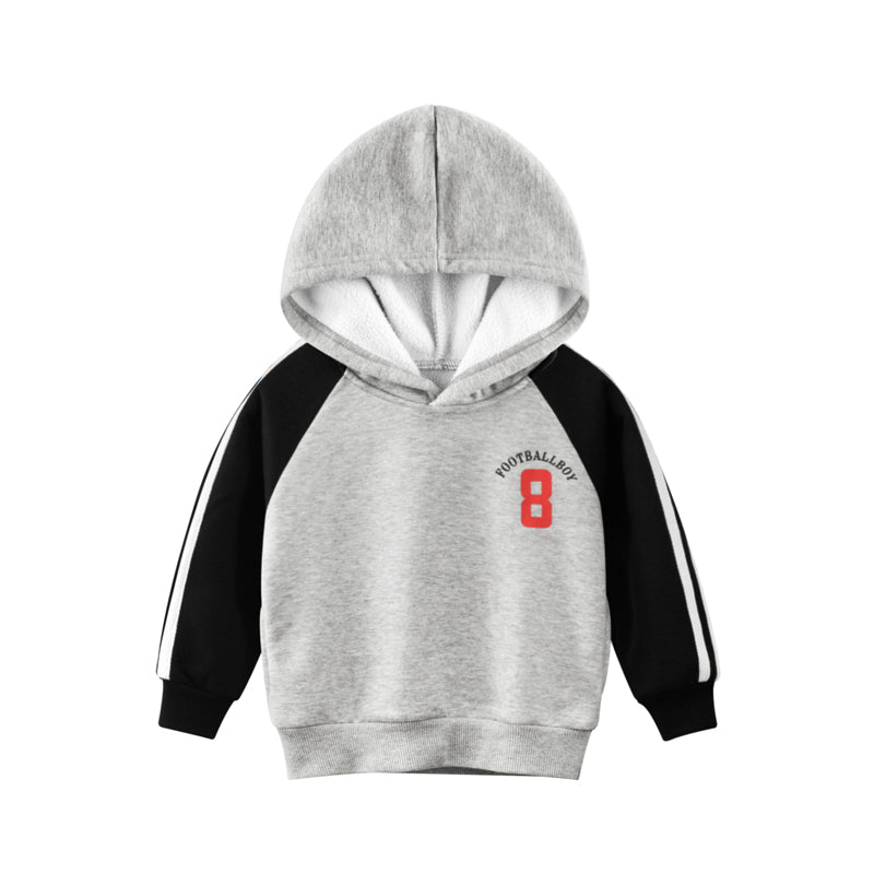 Boys Gray Contrast Black Long-Sleeved Hoodie