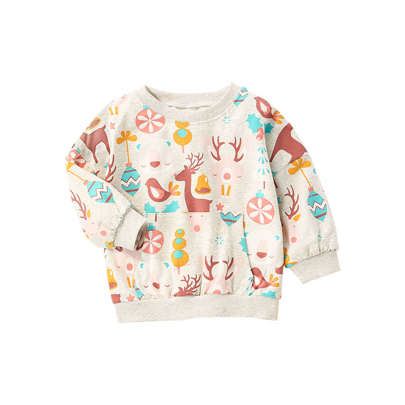 Baby Girl Deer Print Pattern O-Neck Fashion Hoodie