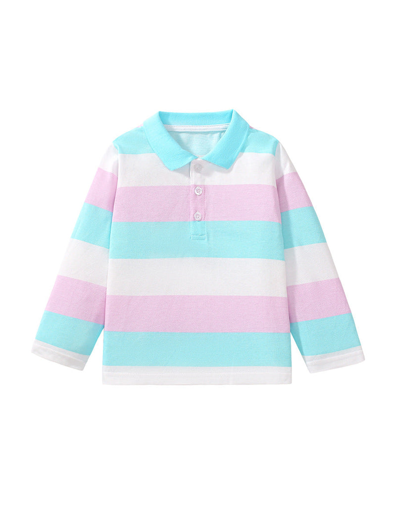 Autumn New Design Kids Colorful Striped Pattern Long Sleeves Polo Shirt