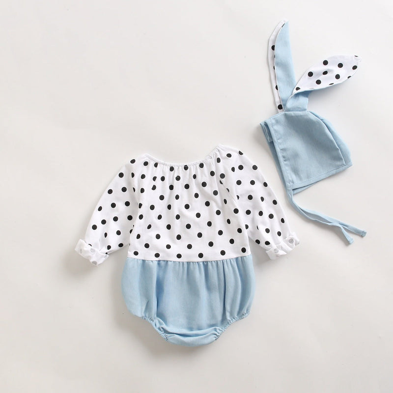 Baby Girl Polka Dot Graphic Long Sleeved Cute Bodysuit & Hats