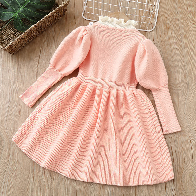 Baby Bow Patched Design Puff Sleeve Princess Dress