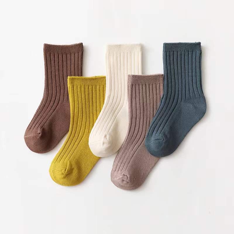 Baby Unisex 1Lot=5Pairs Solid Pit Bar Double-Needled Socks