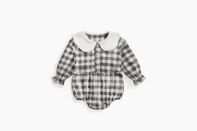 Baby Girl Plaid Pattern Doll Collar Design Long Sleeve Onesies With Buttons