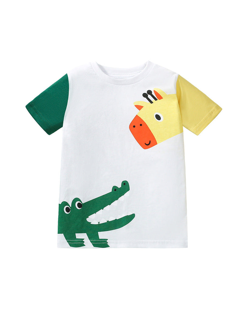 Kids’ Animals Cartoon Pattern Short Sleeves T-shirt in European and American Style for Summer