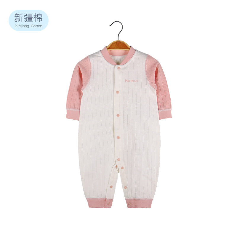 Baby Solid Color Pit Strip Fabric Single Breasted Design Cotton Jumpsuit Pajamas