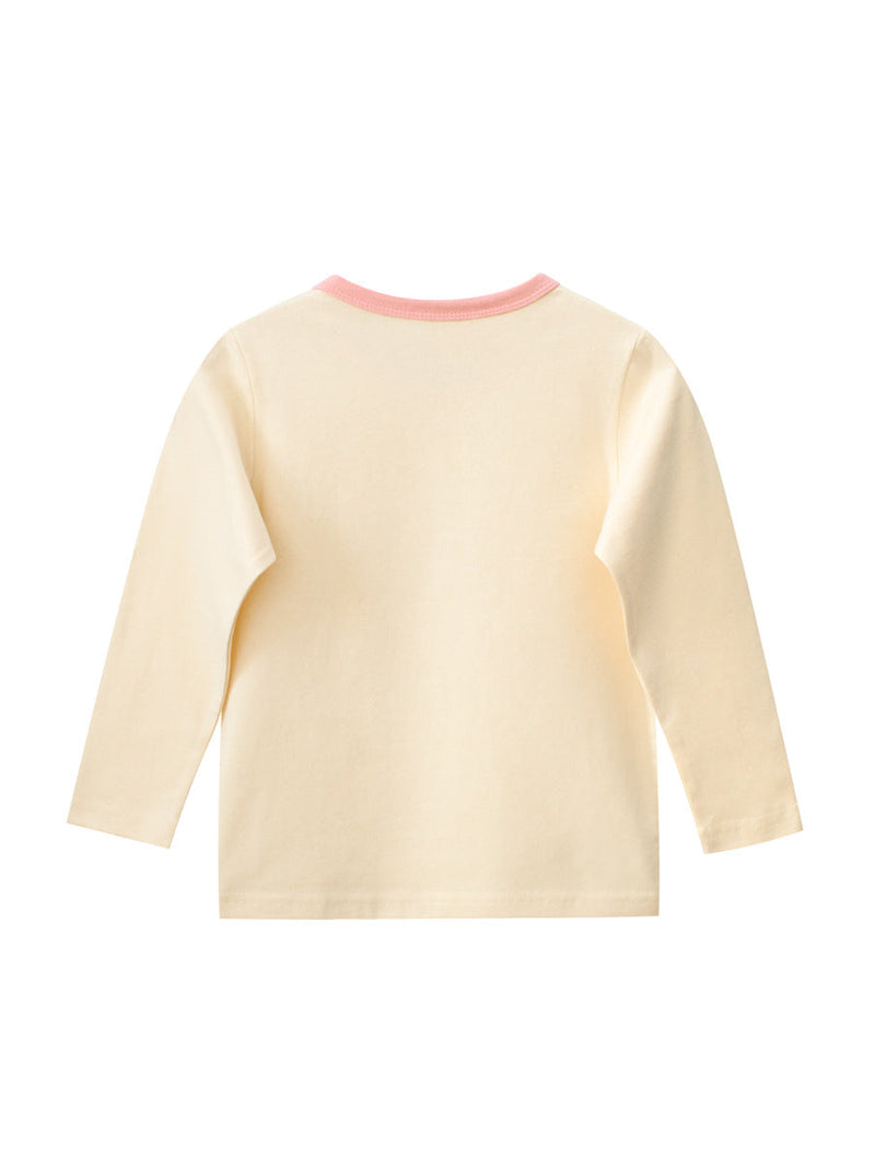 Autumn New Arrival Kids Girls Teddy Print Crew Neck Long Sleeves Color Patchwork Shirt