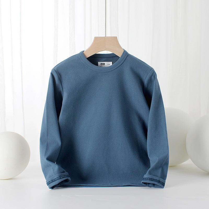 Baby Solid Color Pullover Cotton Crewneck Long Sleeve Basic Tops