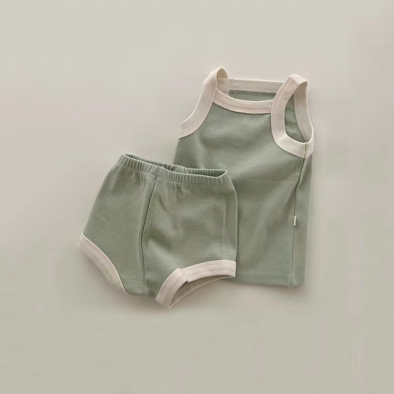 Baby Girl Solid Color Thin Style Pure Cotton Vest Combo Shorts 2 Pieces Sets Home Clothes