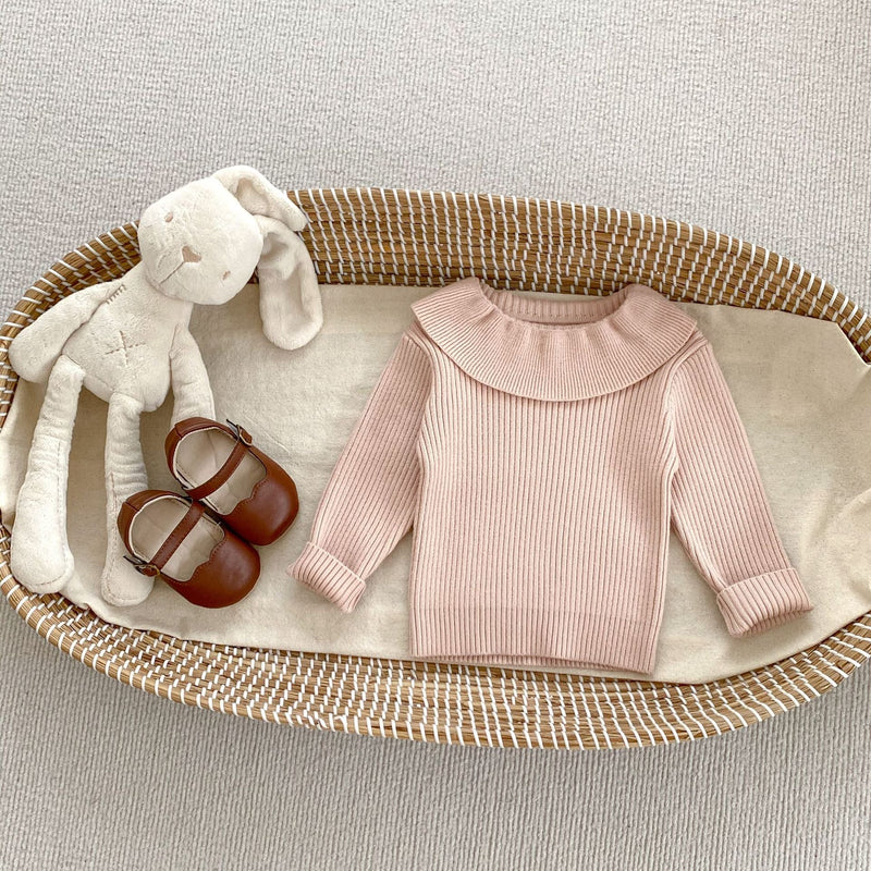 Autumn New Arrival Baby Kids Girls Comfortable Simple Solid Color Knitted Long Sleeves Top with Collar