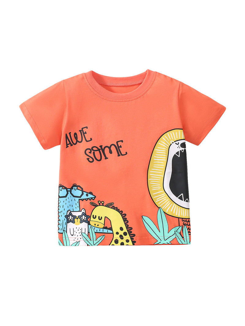 Boys’ Animals Cartoon Print T-Shirt In European And American Style For Summer