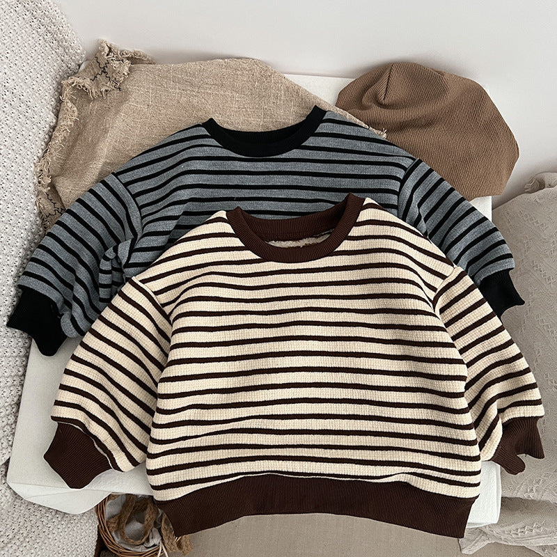 Baby Striped Pattern Long Sleeve Loose Crewneck Pullover Hoodies