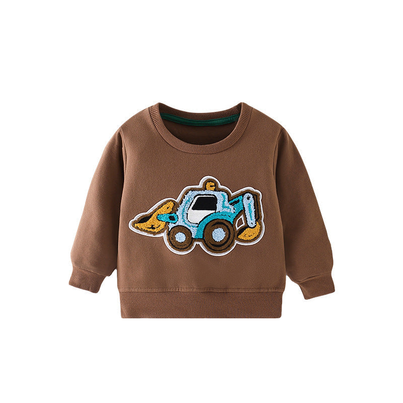 Baby Boy Excavator Pattern Long Sleeve Quality Fashion Hoodie