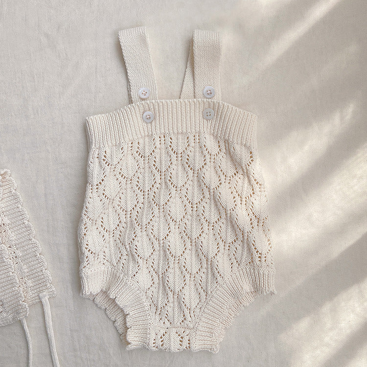 Baby Solid Color Hollow Carved Design Knit Sleeveless Onesies (Without Hat)