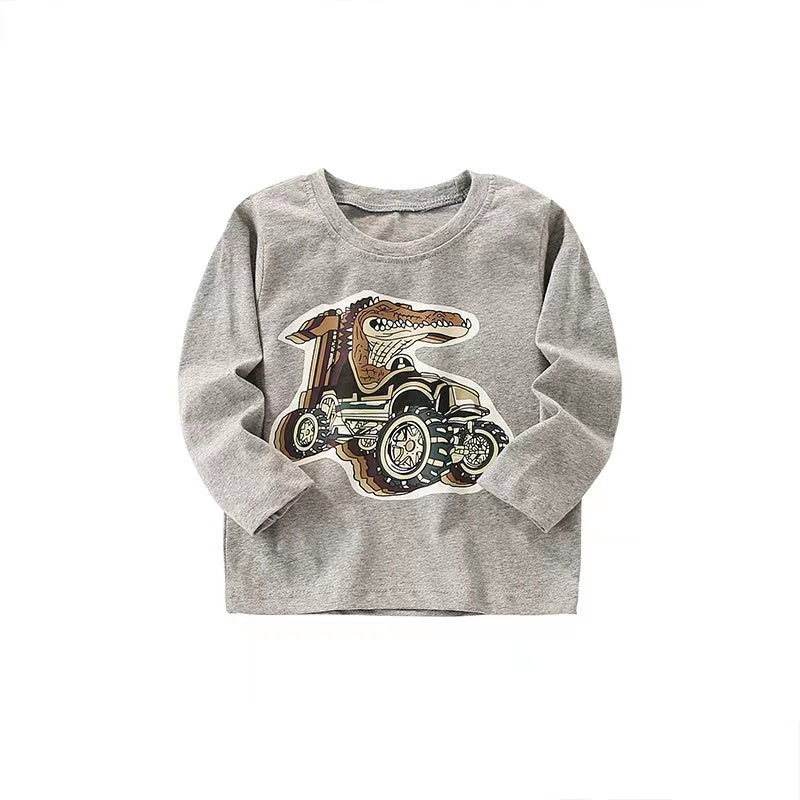 Baby Boy Cartoon Graphic Long Sleeve Western Style Shirt Top