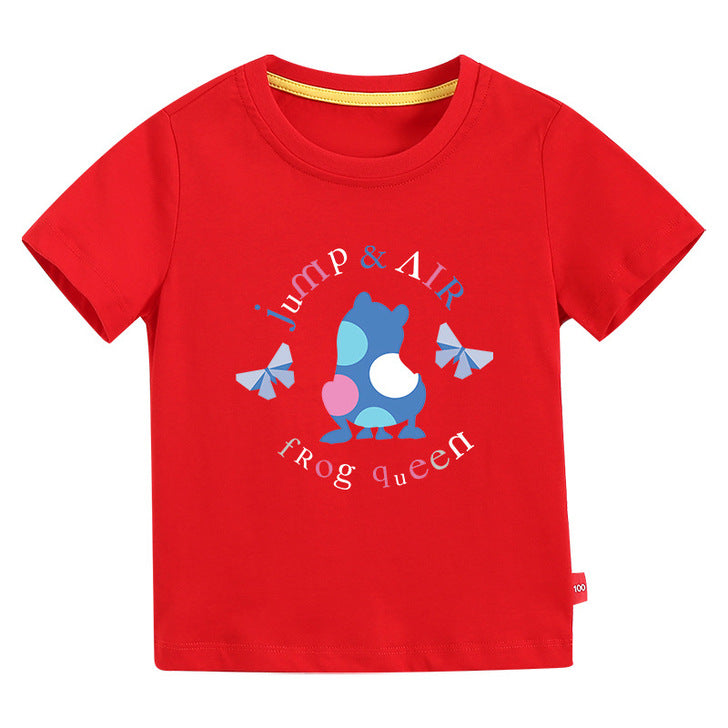 Baby Colorful Frog Print Pattern Short-Sleeved Round Collar Casual T-Shirt In Summer