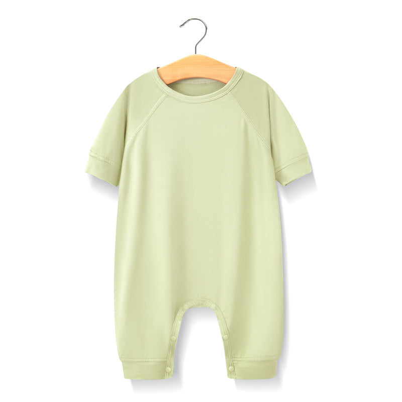 Baby Solid Color Medium Sleeve Summer Crotch Jumpsuit Pajamas