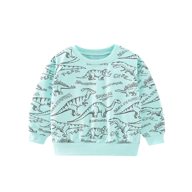 Baby Boy All Over Dinosaur Print Pattern Long Sleeve Casual Hoodie