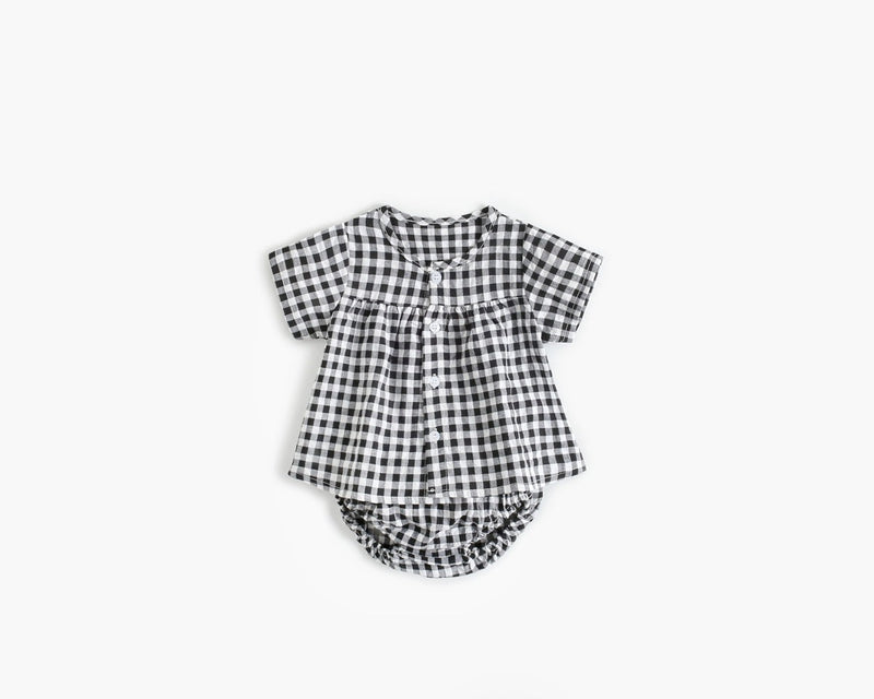 Baby Girl Plaid Pattern Single Breasted Design Shirt Combo Shorts Sets