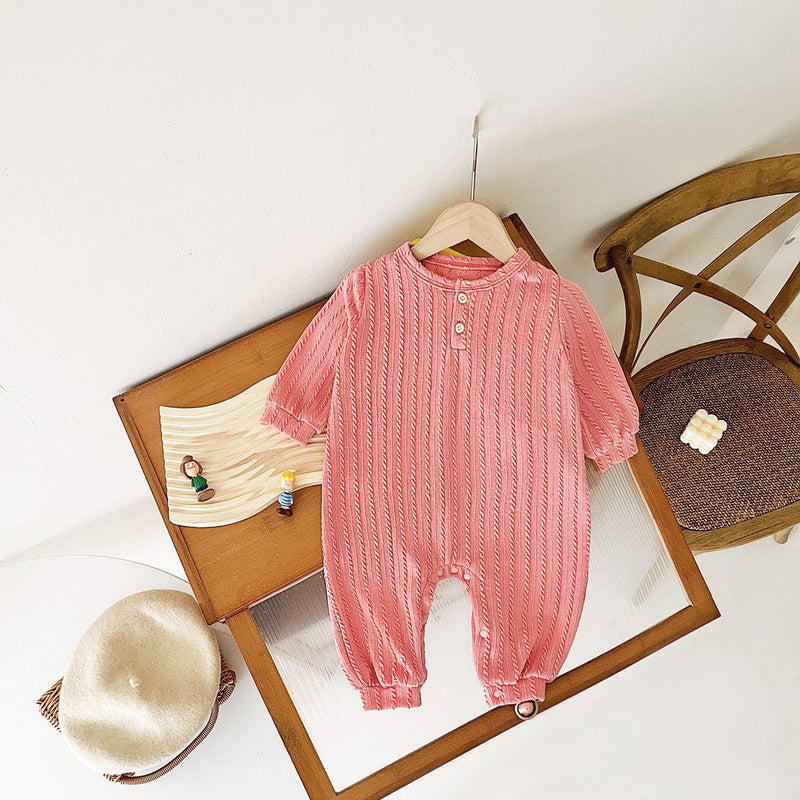 Baby Solid Color Long Sleeve Soft Cotton Simple Style Romper