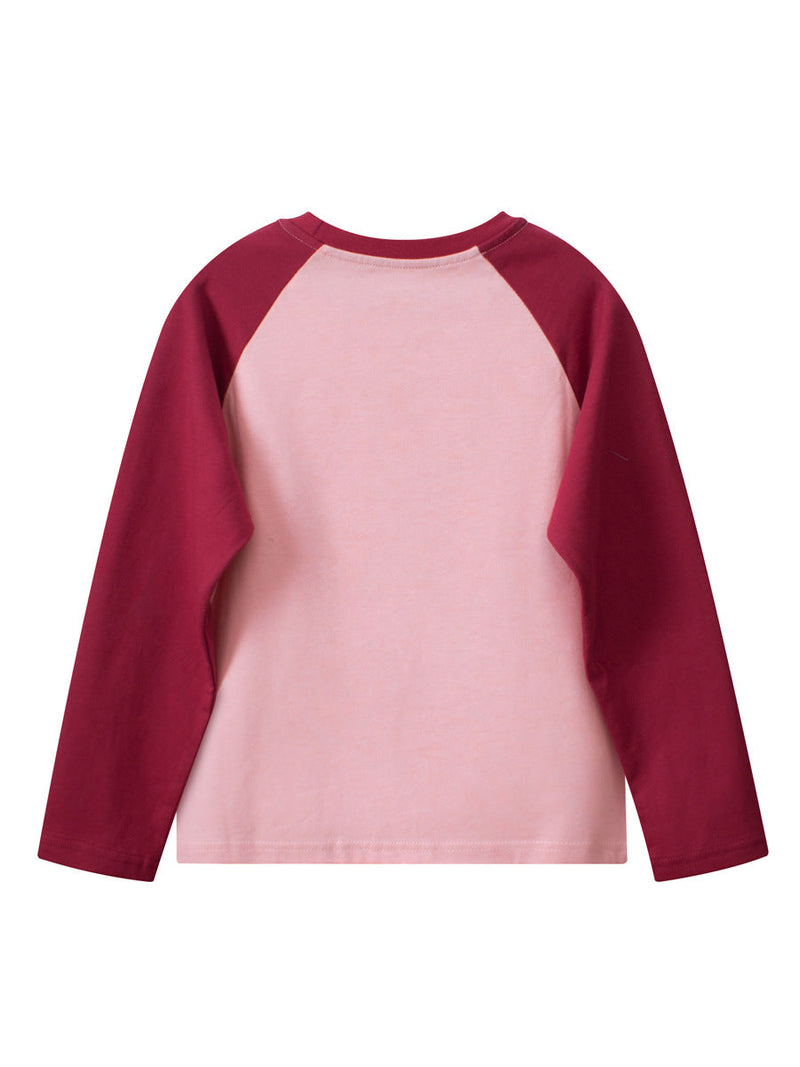 Spring Arrival Kids Girls Letters Print Crew Neck Long Sleeves Color Patchwork Top