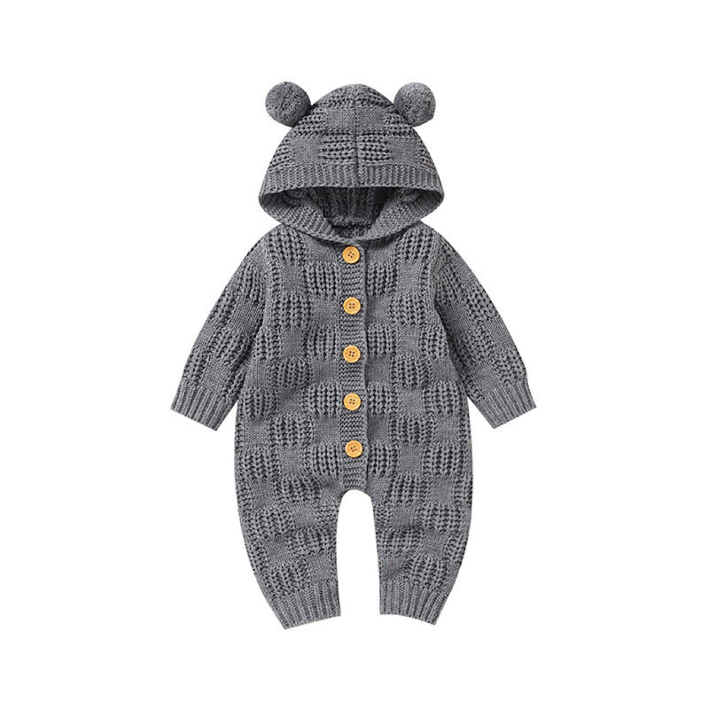 Baby Solid Color Small Ear Patched Design Thermal Romper