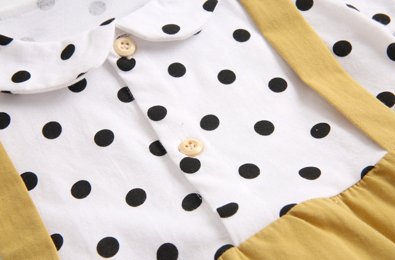 Baby Girl Polka Dot Pattern Doll Collar Design Fake Two Piece Backless Long Sleeve Onesies