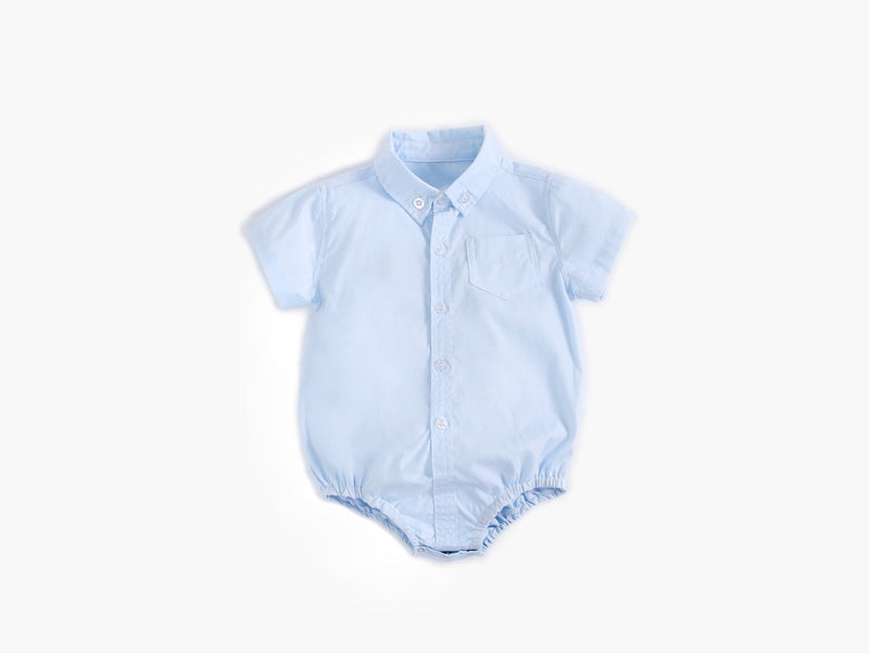 Baby Boy Solid Color Buttoned Shirt With Pockets Short Sleeve Onesies Online In Summer