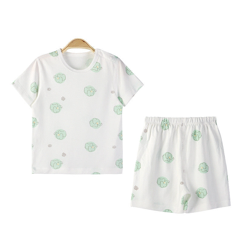 Baby Animal Print T-Shirt Combo 1-Pieces Solid Shorts Sets