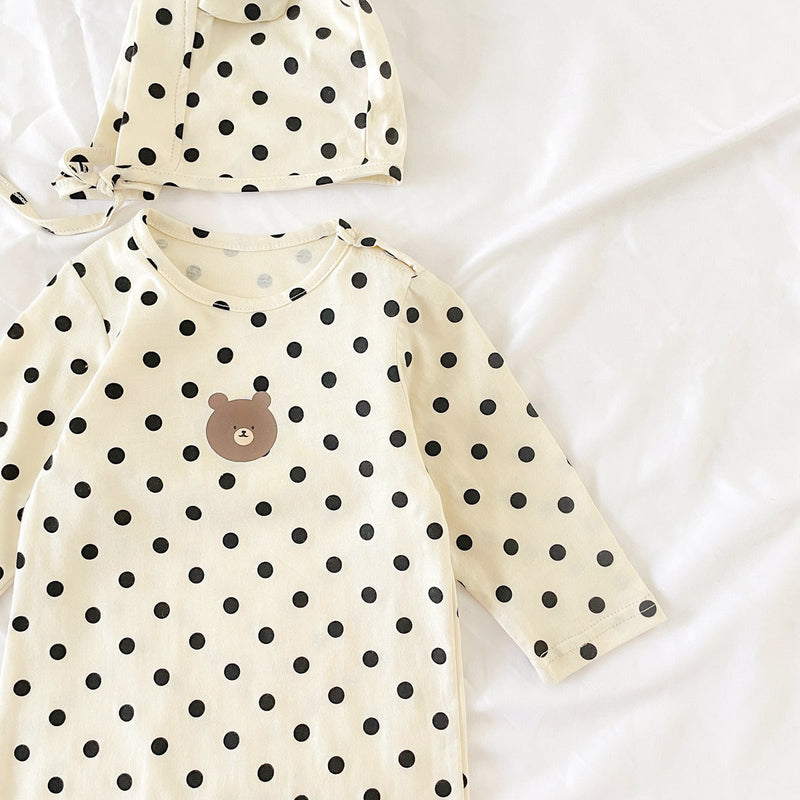 Baby Dot And Bear Pattern Long Sleeve Soft Cotton Jumpsuit