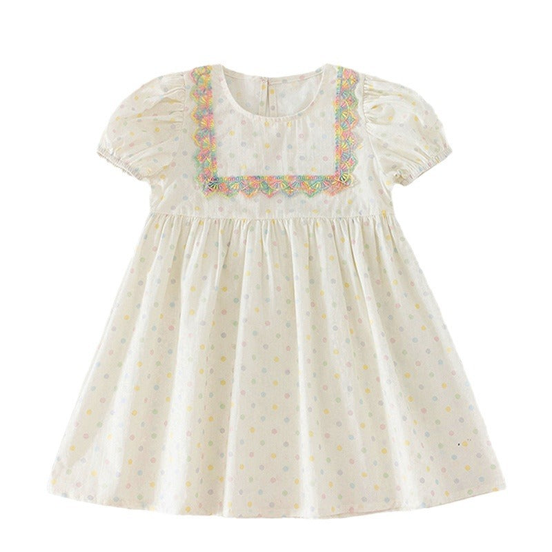 Hot Selling Summer Kids Girls Short Sleeves Polka Dots Dress