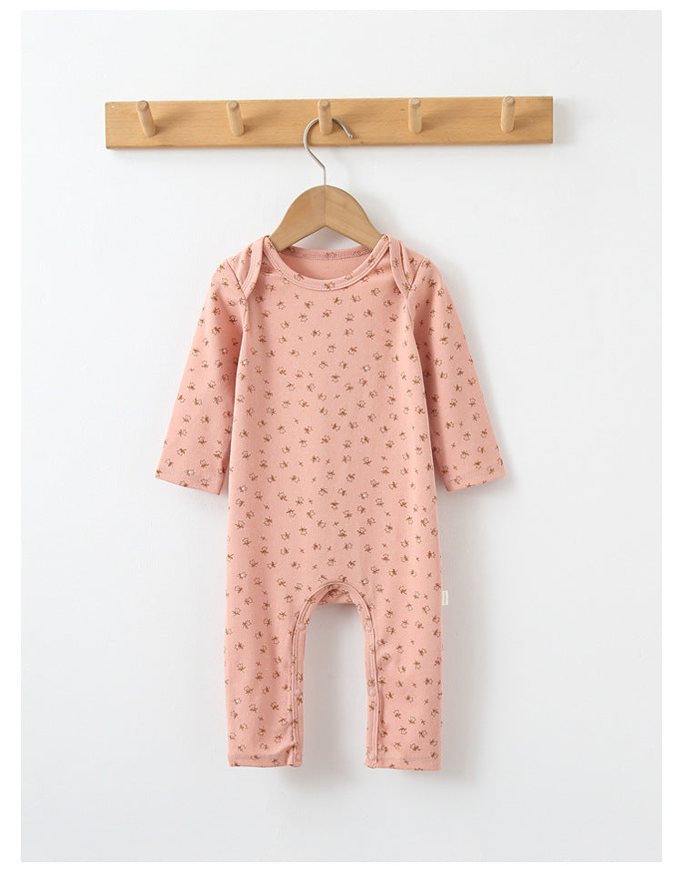 Baby Print Pattern Envelope Neckline Long Sleeved Soft Rompers Home Clothes