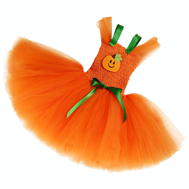 Children’s Halloween Pumpkin Tutu Dress With 3-Pieces Jewelry