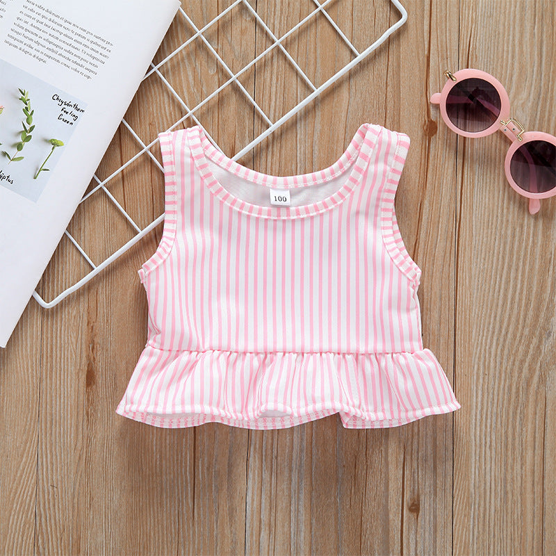 Baby Girl Striped Graphic Ruffle Tops Combo Shorts 1-Pieces Swimsuit