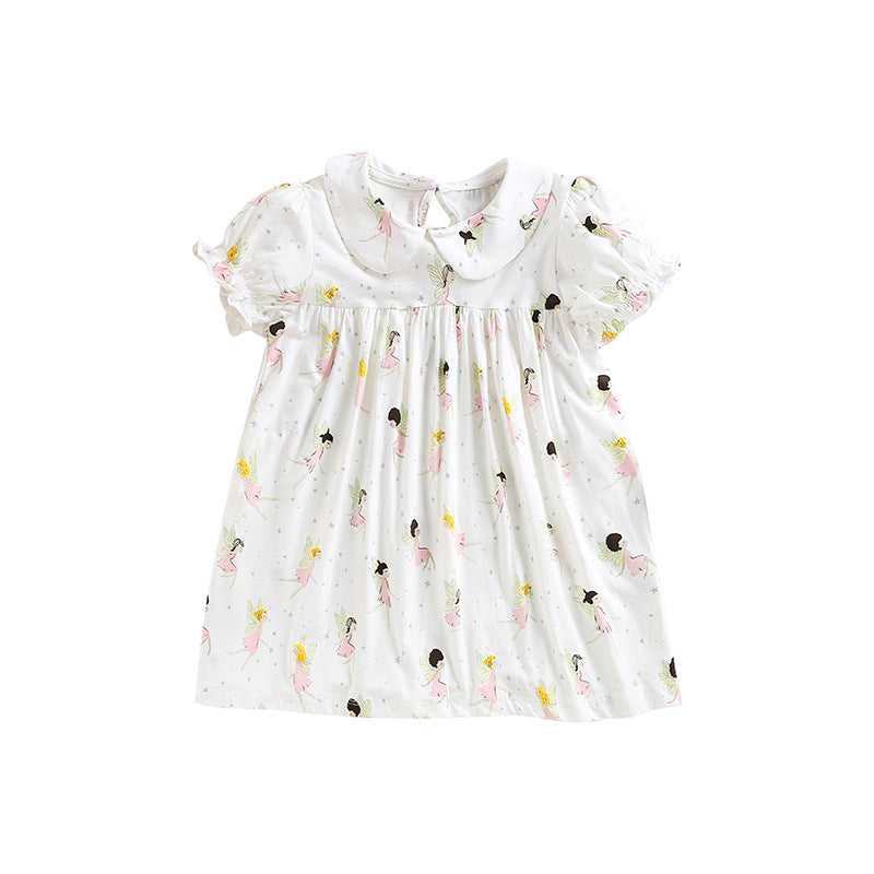 Baby Girl Cartoon Print Pattern Doll Neck Princess Dress