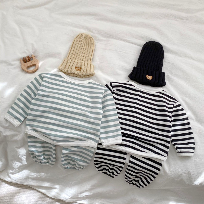 Baby Striped Pattern Cartoon Design Hoodies 2 Pieces Sets