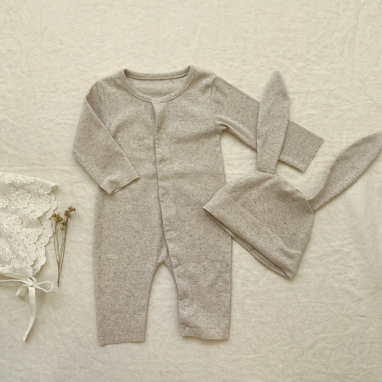 Baby Solid Color Pit Strip Fabric Long Sleeve Onesie Or Jumpsuit (Without Hat)