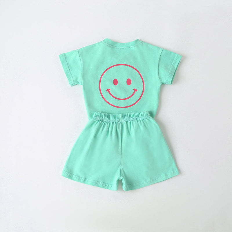 Baby Smiley & Slogan Print Tops Combo Shorts Korean Style Sets