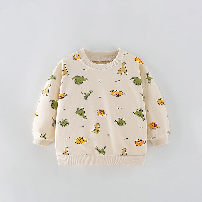 Boys Cartoon Pattern Printing Crew Neck Casual Pullover